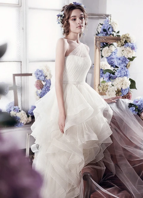 Tulle Wedding Dress A-line One-shoulder Long/floor-length