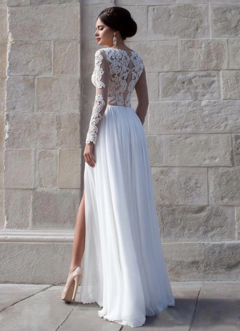 A-line Sweetheart Floor-length Chiffon Wedding Dress With Appliqued Split