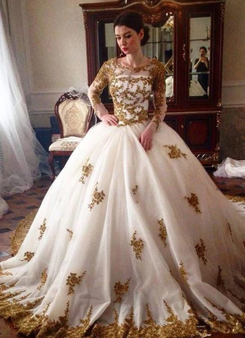 Lace Wedding Dress Ball-gown/princess Illusion Court Train With Beaded