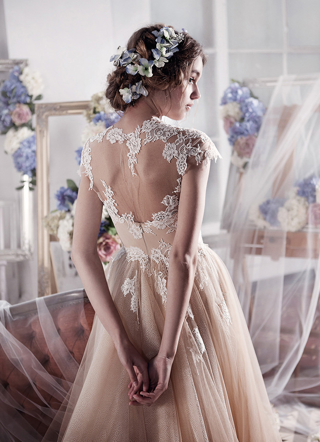 Tulle Wedding Dress A-line/princess Illusion Sweep Train With Appliqued