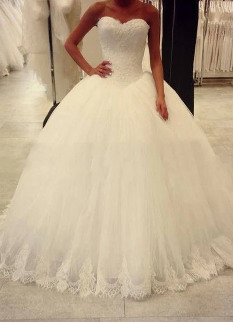 Ball-gown/princess Sweetheart Sleeveless Sweep Train Tulle Wedding Dress With Appliqued