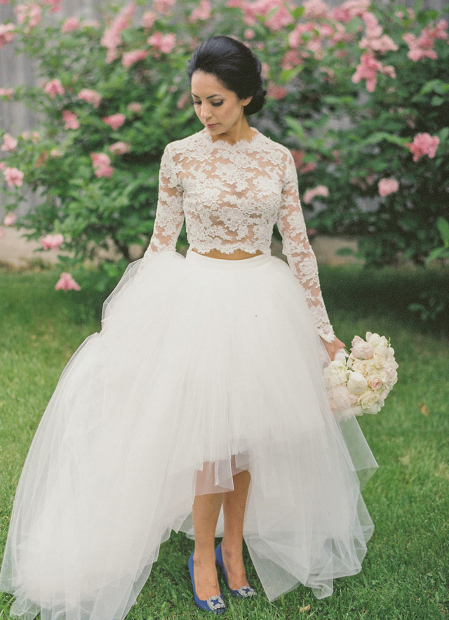 Tulle Wedding Dress Ball-gown/princess Illusion Neck Asymmetrical With Lace