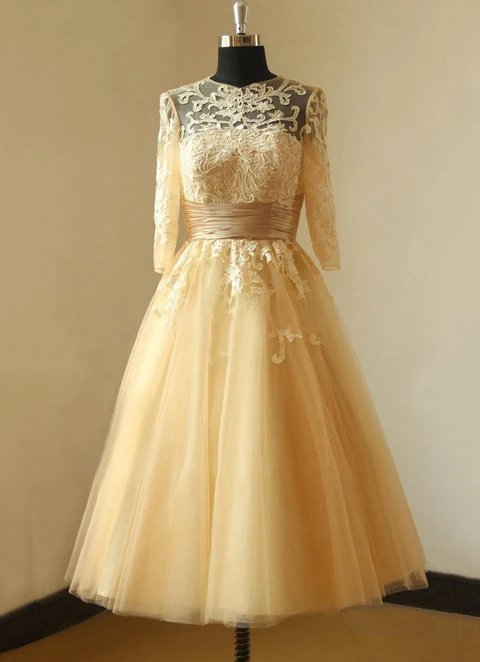 Tulle Wedding Dress Ball-gown/princess Bateau Tea-length With Appliqued