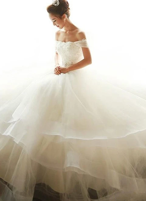 Organza Wedding Dress  Ball-gown/princess Strapless Court Train With Beaded