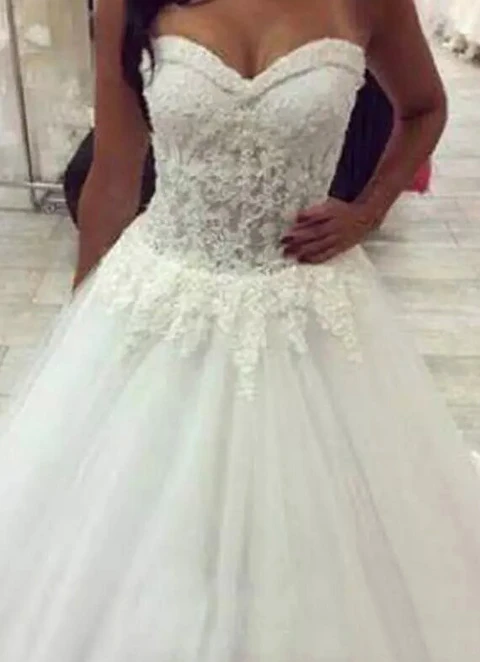 Lace Wedding Dress Ball-gown/princess Strapless Court Train With Appliqued