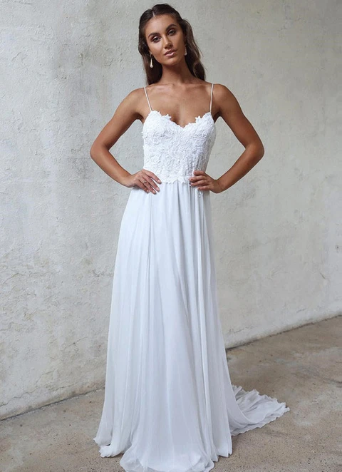 Sweetheart Sweep Train A-line Chiffon Wedding Dress With Lace