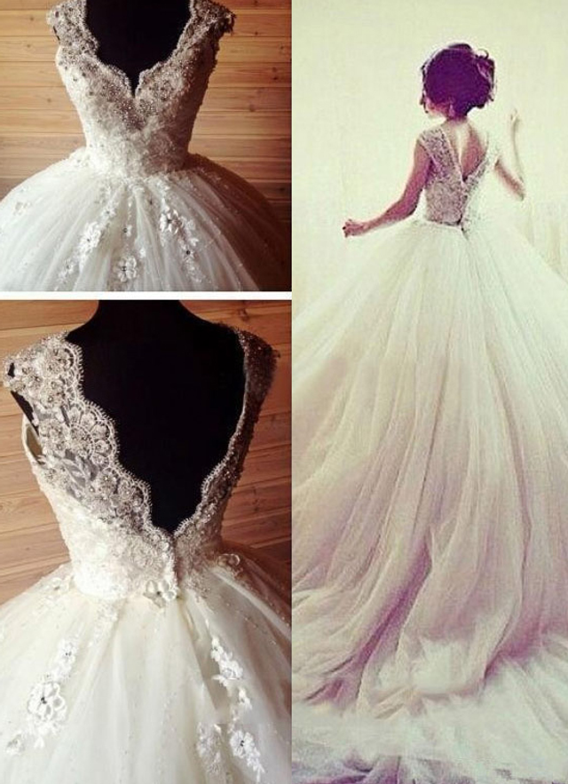 Tulle Wedding Dress Ball-gown/princess Sweetheart Chapel Train With Appliqued