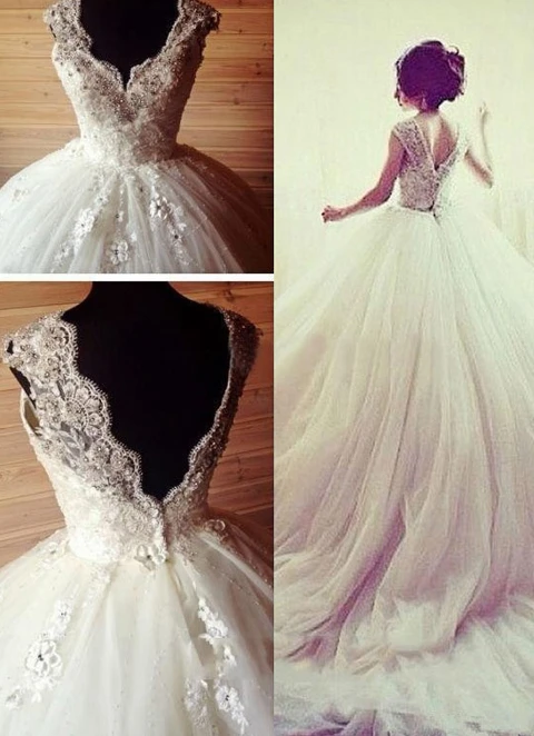 Tulle Wedding Dress Ball-gown/princess Sweetheart Chapel Train With Appliqued