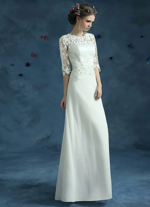 Chiffon Wedding Dress A-line Illusion Long/floor-length With Appliqued