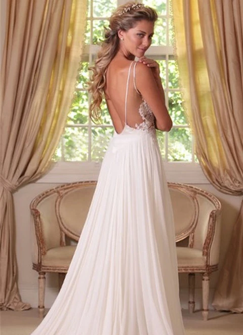 Chiffon Wedding Dress A-line V-neck Sweep Train With Lace