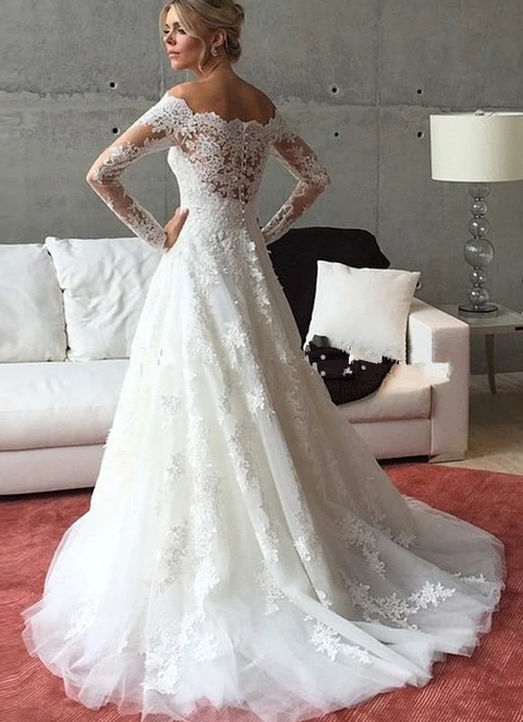 Tulle Wedding Dress Ball-gown/princess Off-the-shoulder Court Train Lace