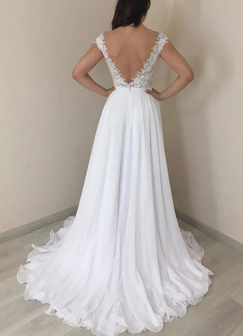 Chiffon Wedding Dress A-line Sleeveless Sweep Train With Lace Appliqued