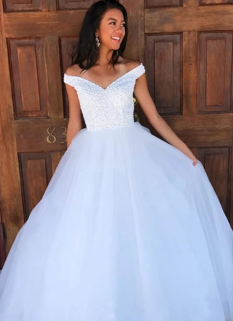 Ball-gown/princess Sleeveless Long/floor-length Tulle Wedding Dress With Beading