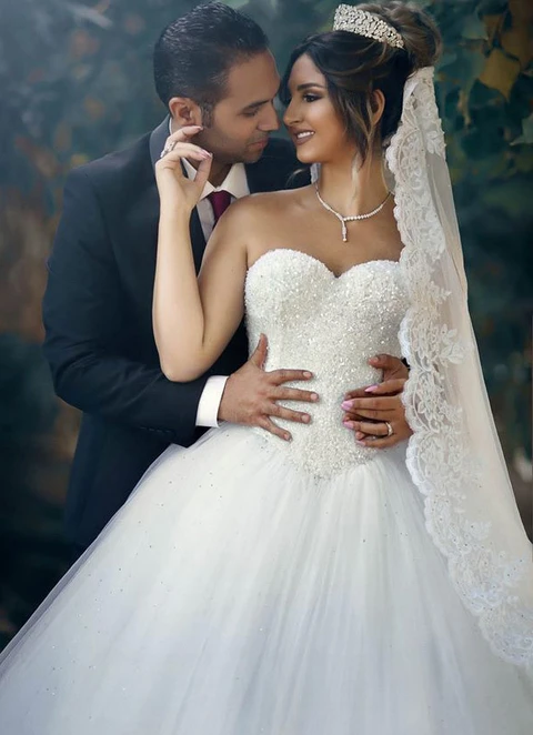 Lace Wedding Dress Ball-gown/princess Strapless Court Train With Beaded Sequins