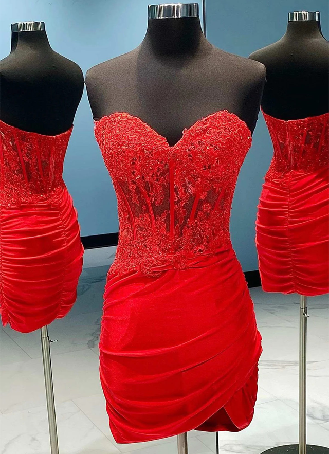 Sheath/column Sweetheart Sleeveless Short/mini Silk Like Satin Dresses With Appliqued Beading