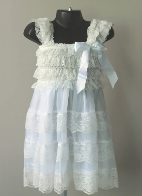 A Line Tea-length Square Sleevesless Lace Flower Girl Dresses With Bowknot