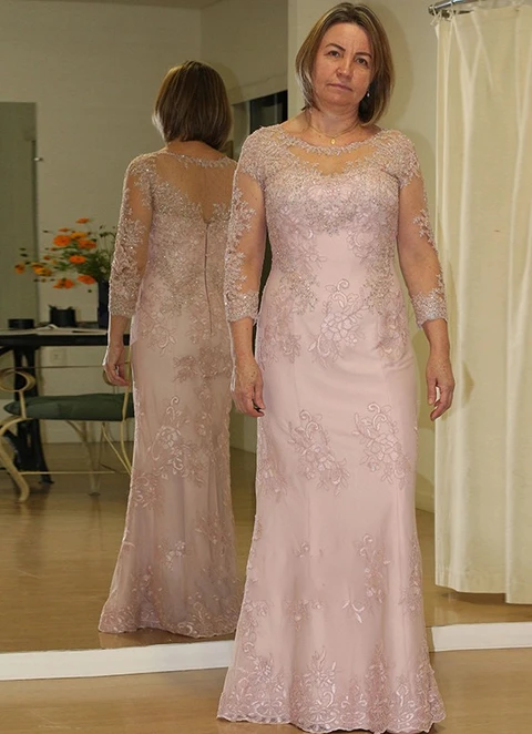 Sheath/column Lace Scoop 3/4 Sleeves Floor-length Mother Of The Bride Dresses 