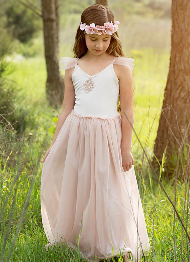 A Line Floor-length V-neck Sleevesless Chiffon Junior Bridesmaid Dresses With Pleated