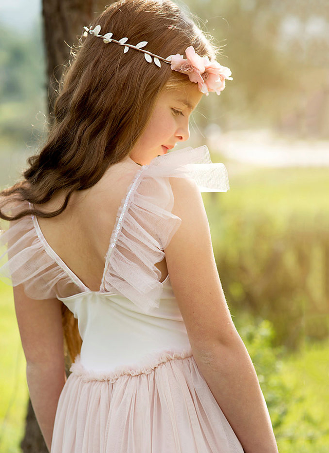 A Line Floor-length V-neck Sleevesless Chiffon Junior Bridesmaid Dresses With Pleated