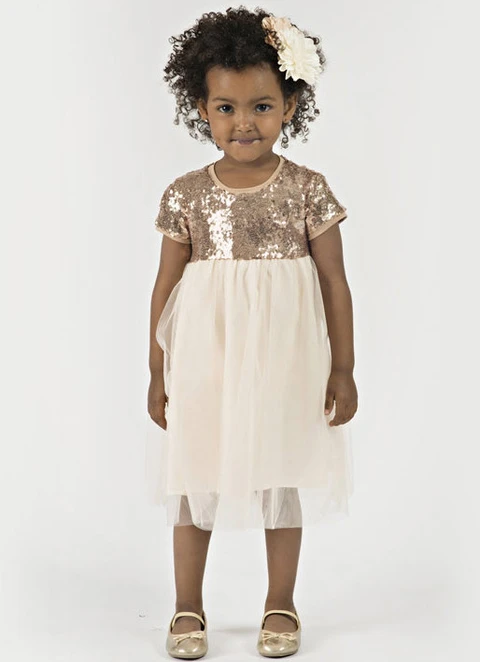 A Line Knee-length Scoop Sleevesless Sequin Tulle Flower Girl Dresses