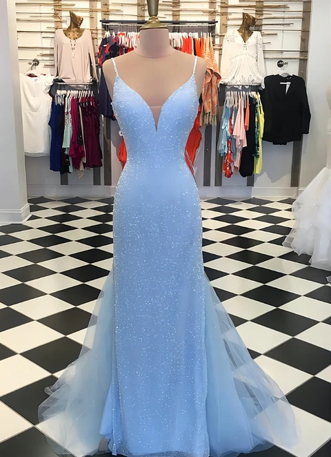 Trumpet/mermaid V Neck Sleeveless Court Train Lace Tulle Dresses