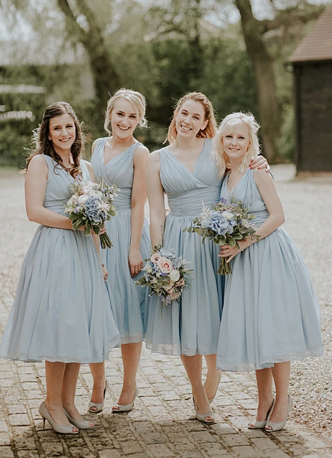 Ball-gown/princess V Neck Sleeveless Tea-length Chiffon Bridesmaid Dresses With Pleated