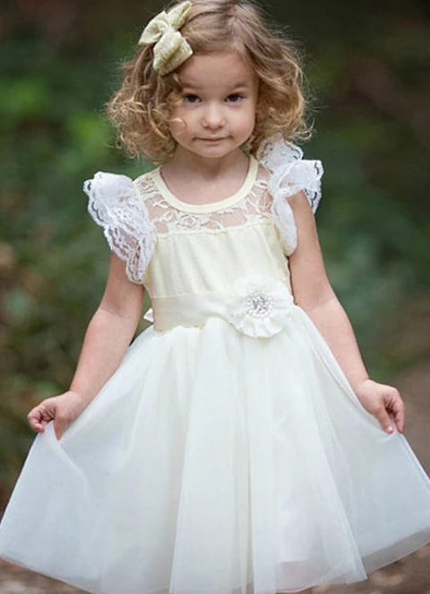 Ball-gown/princess Scoop Tea-length Tulle Flower Girl Dresses With Lace Sashes