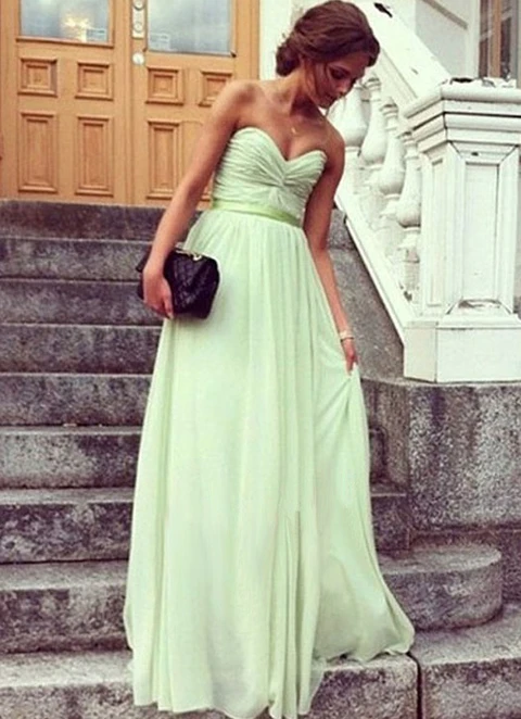 A-line/princess Sweetheart Sleeveless Long/floor-length Chiffon Dresses With Pleated