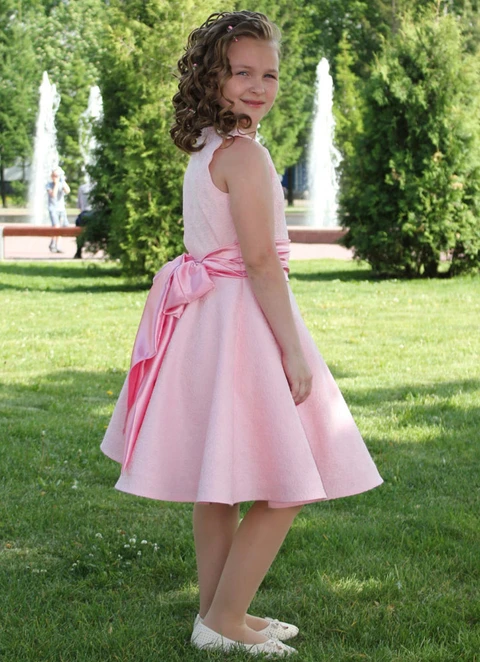 Ball-gown/princess Knee-length Scoop Sleevesless Satin Flower Girl Dresses With Sashes