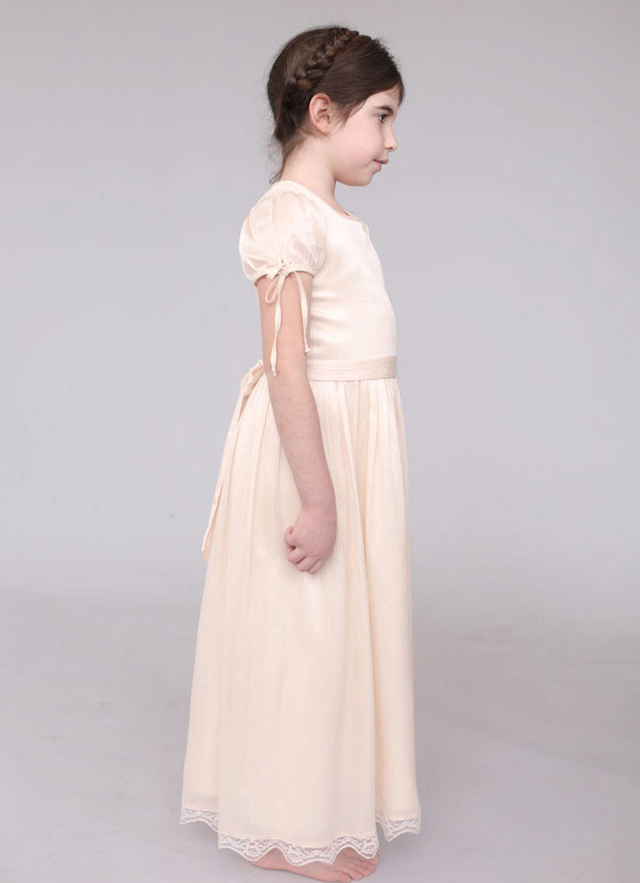 A Line Floor-length Scoop Sleevesless Chiffon Flower Girl Dresses With Waistband