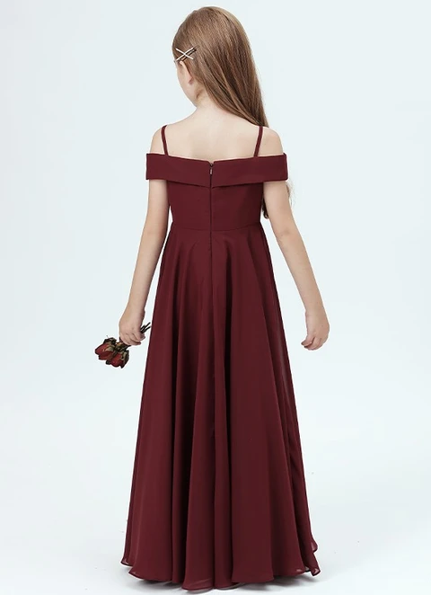 A Line Floor-length Off The Shoulder Sleevesless Chiffon Junior Bridesmaid Dresses