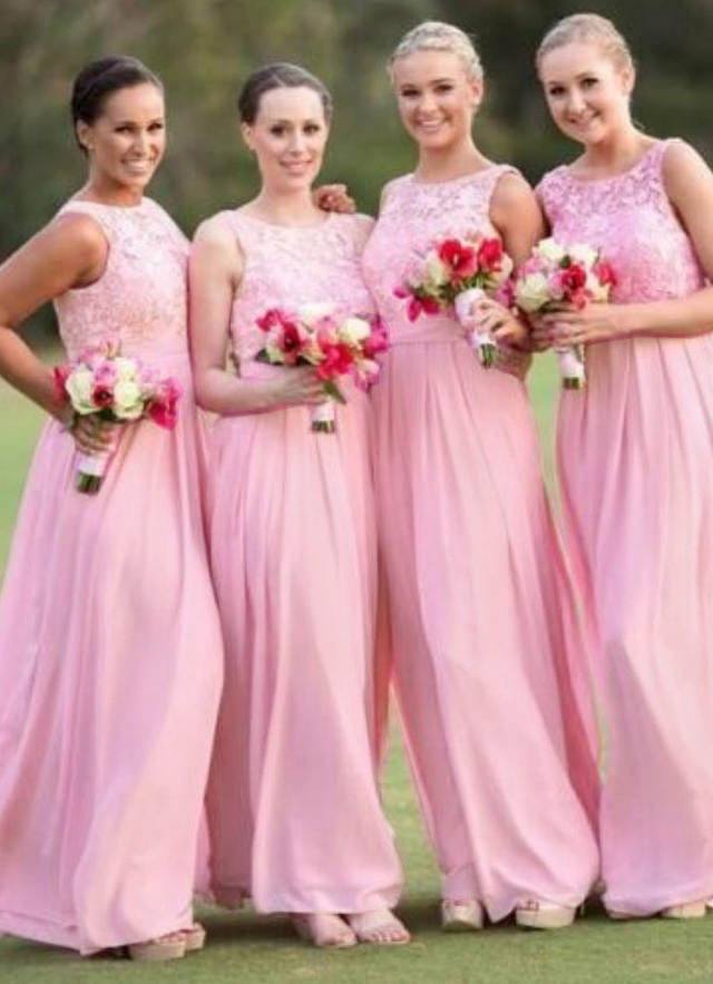 Chiffon Bridesmaid Dresses A-line Scoop Long/floor-length With Lace