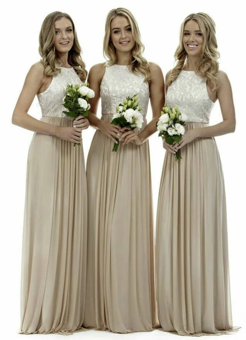 Chiffon Bridesmaid Dresses A-line Halter Long/floor-length With Lace