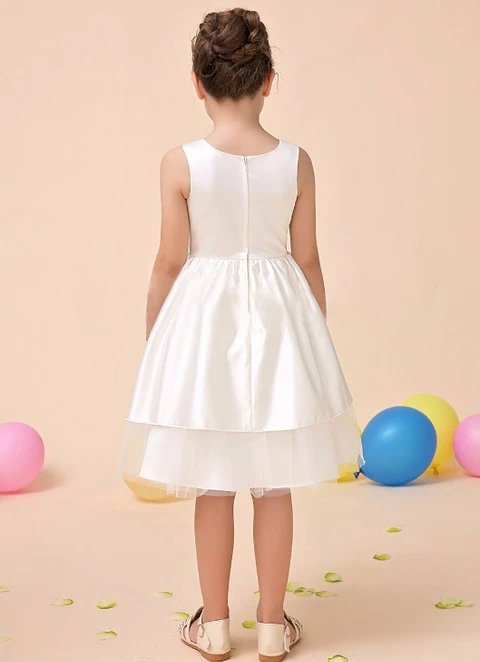 Ball-gown/princess Square Knee-length Charmeuse Flower Girl Dresses With Flower