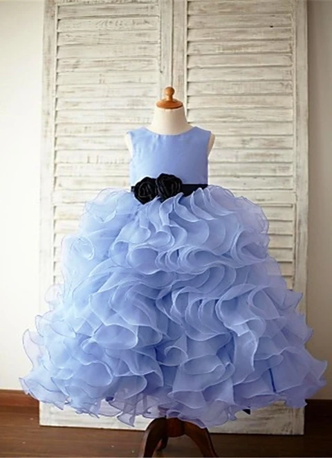 Ball-gown/princess Sleeveless Scoop Ruffles Floor-length Organza Flower Girl Dresses