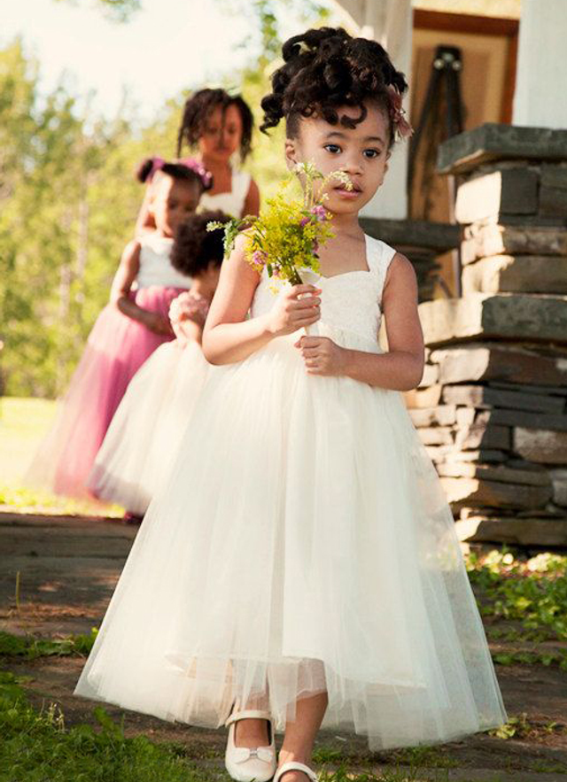 Ball-gown/princess Floor-length Sweetheart Sleevesless Tulle Flower Girl Dresses With Bowknot