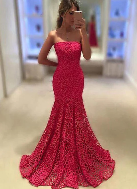 Lace Long/floor-length Trumpet/mermaid Sleeveless Strapless Zipper Dresses