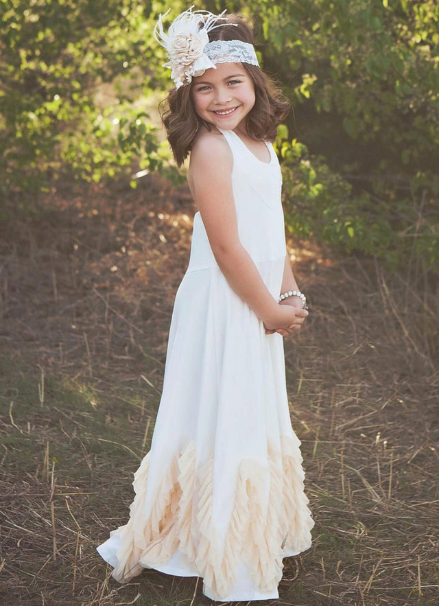 A Line Floor-length Scoop Sleevesless Charmeuse Flower Girl Dresses