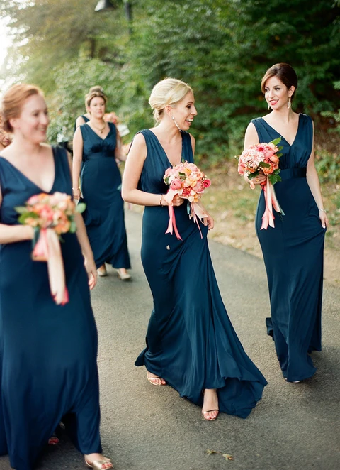 A-line V Neck Sweep Train Sleeveless Jersey Bridesmaid Dress With Pleated