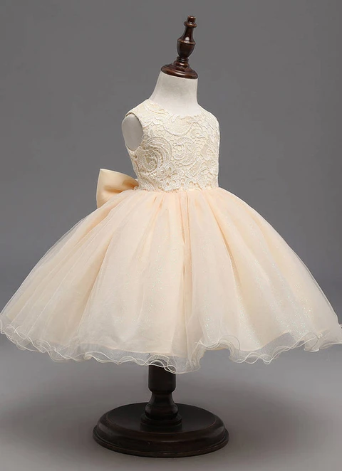 Ball-gown/princess Tea-length Scoop Sleevesless Organza Flower Girl Dresses With Bowknot