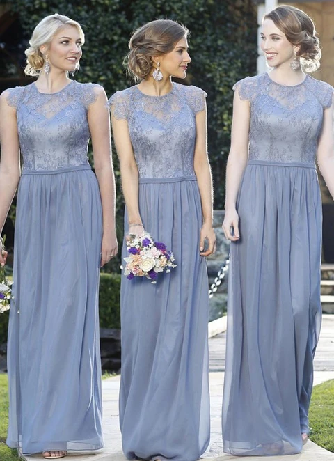 A-line Floor-length Sleeveless Scoop Neck Zipper Chiffon Bridesmaid Dresses With Appliqued