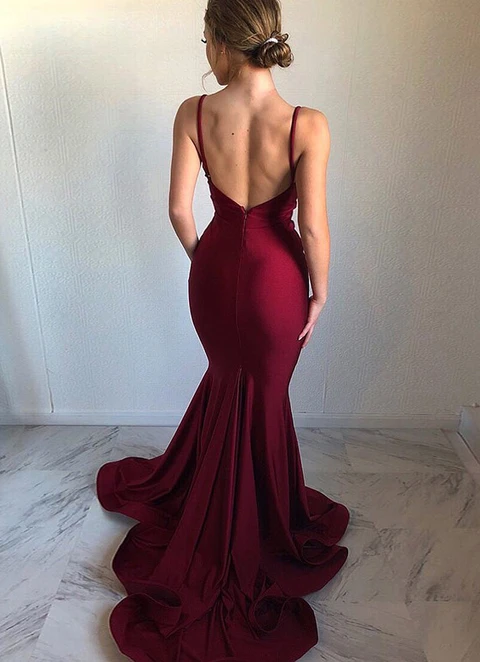 Trumpet/mermaid V Neck Sleeveless Court Train Charmeuse Dresses