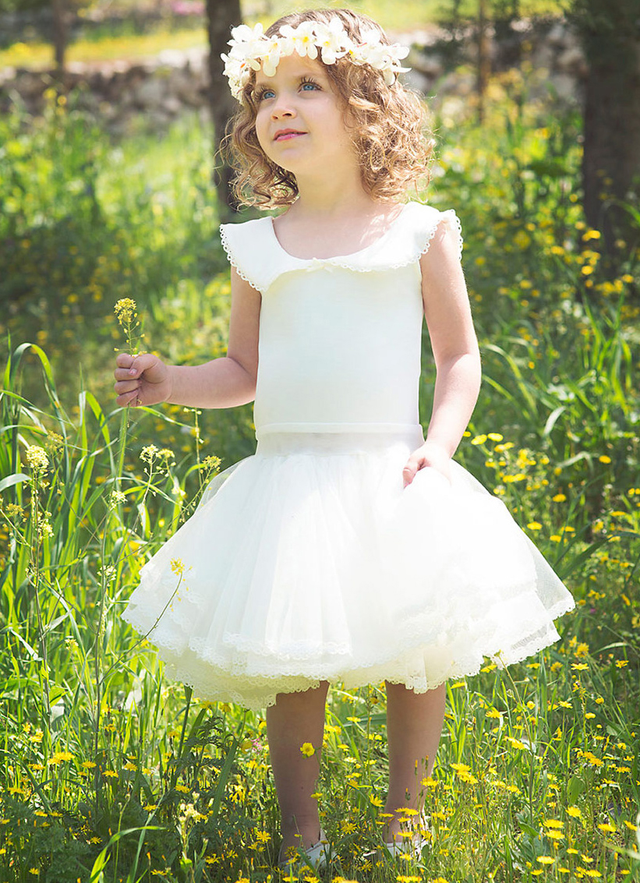 Ball-gown/princess Knee-length Scoop Sleevesless Tulle Flower Girl Dresses