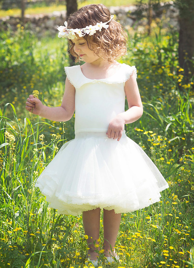 Ball-gown/princess Knee-length Scoop Sleevesless Tulle Flower Girl Dresses