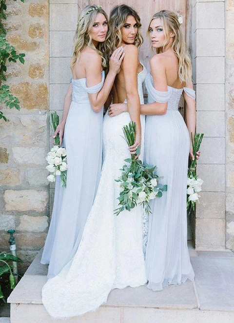 A-line Off-the-shoulder Long/floor-length Chiffon Bridesmaid Dresses With Pleated