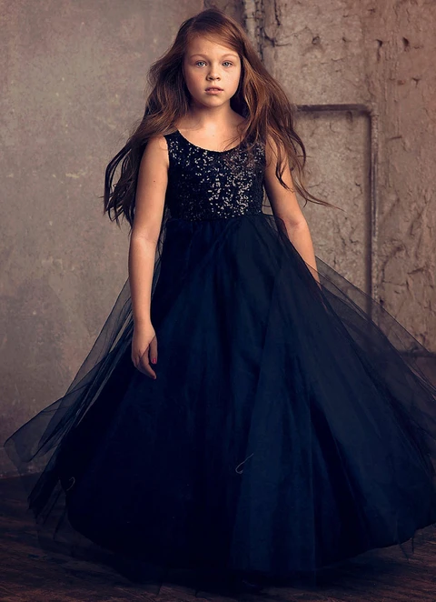 Ball-gown/princess Floor-length Scoop Sleevesless Tulle Flower Girl Dresses