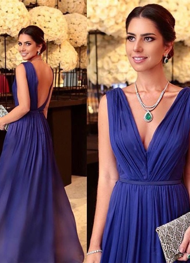 A-line Chiffon V-neck Sleeveless Floor-length Mother Of The Bride Dresses With Pleated