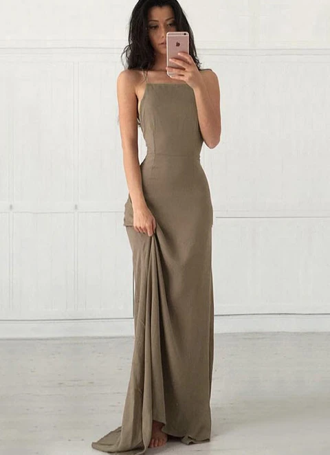 Chiffon Dresses Sheath/column Square Neckline Sweep Train