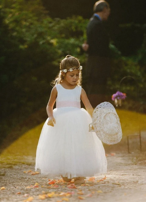 Ball-gown/princess Floor-length Scoop Sleevesless Tulle Flower Girl Dresses With Lace Waistband