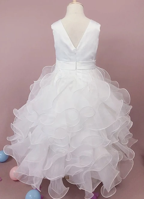 Ball-gown/princess Scoop Sleeveless Tea-length Organza Flower Girl Dresses With Ruffles 